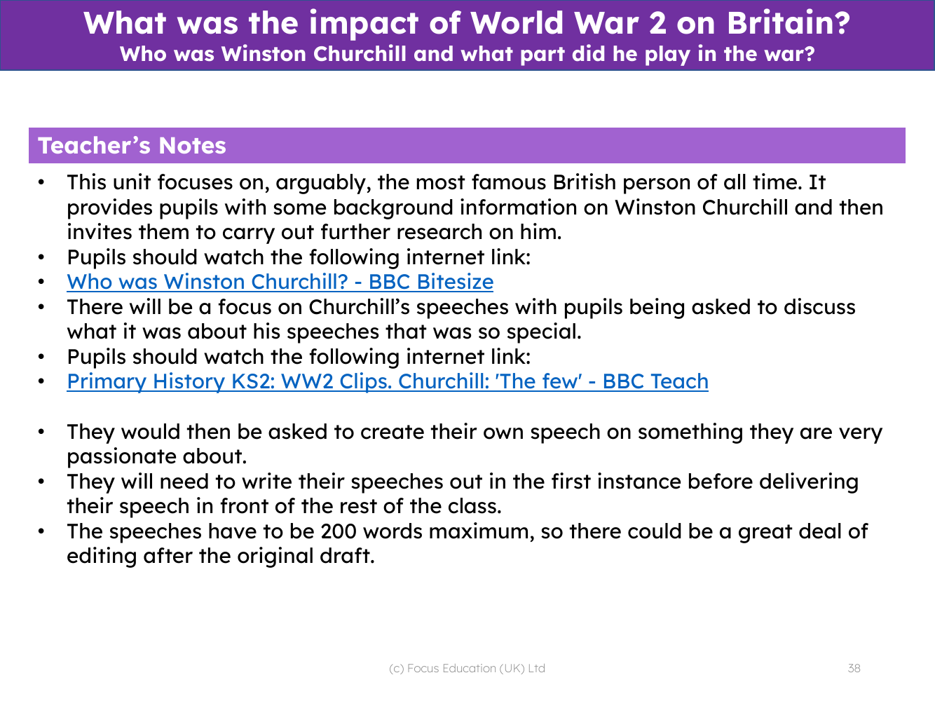 Who was Winston Churchill and what part did he play in the war? - Teacher notes