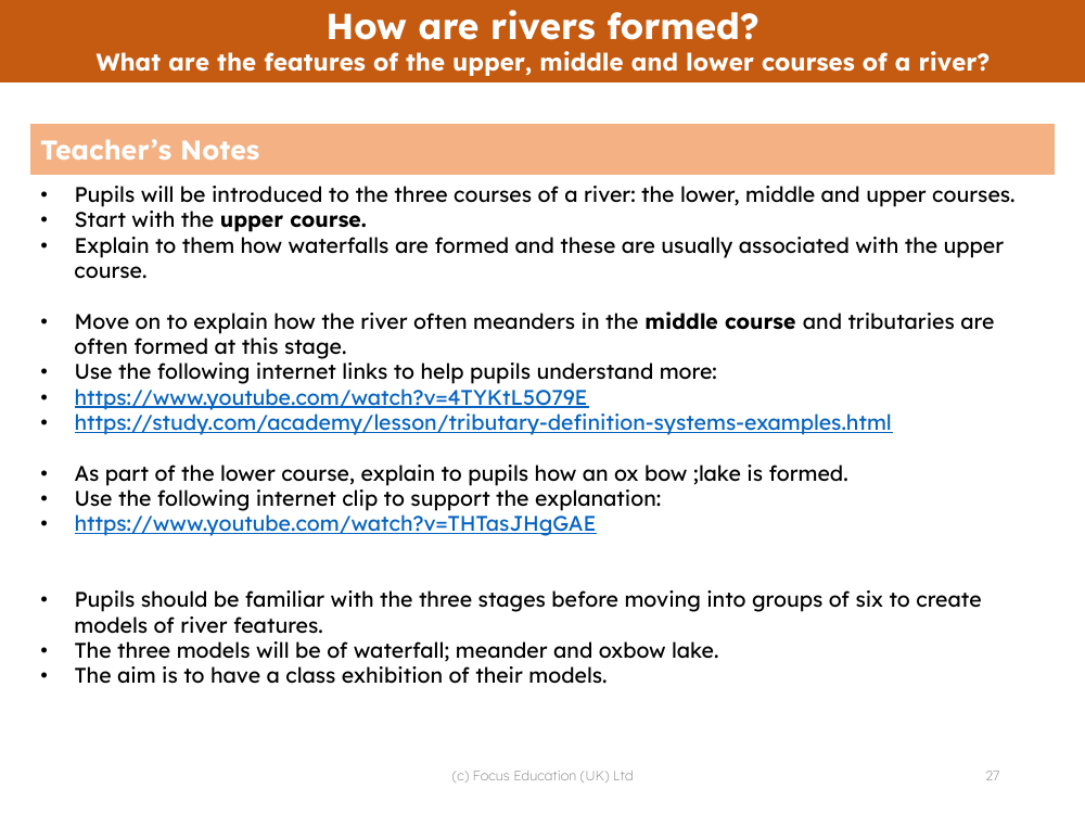 What are the features of the upper, middle and lower courses of a river?  - Teacher notes