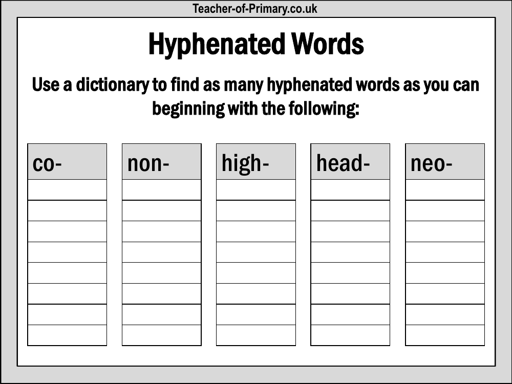 Hyphens and Brackets - Worksheet