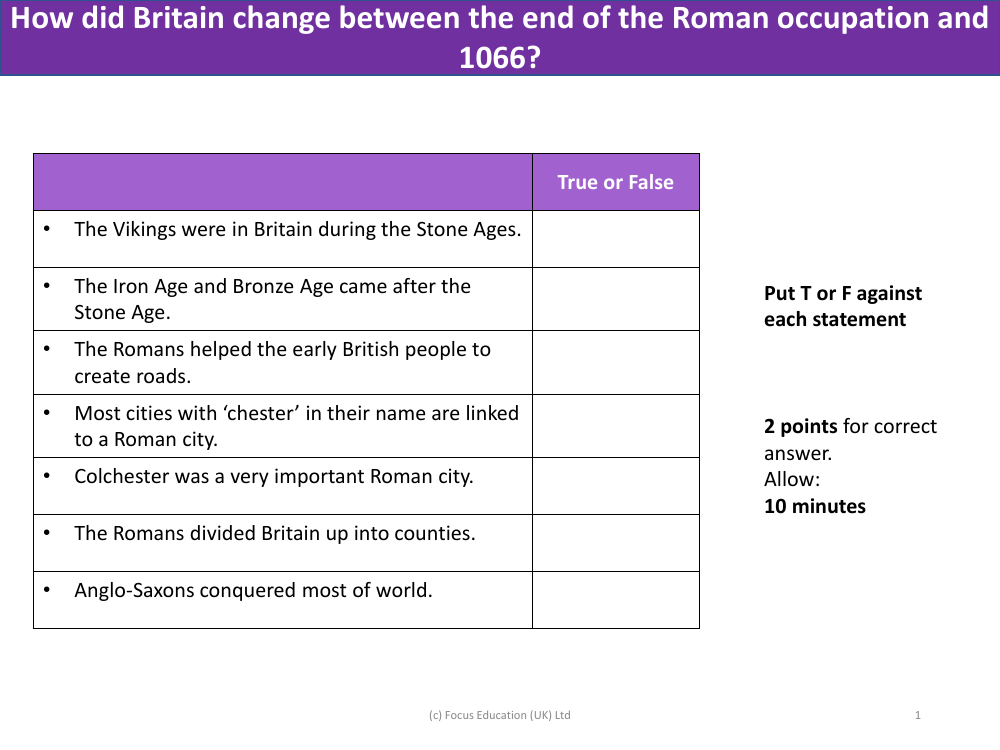 True or False - Ancient Britain