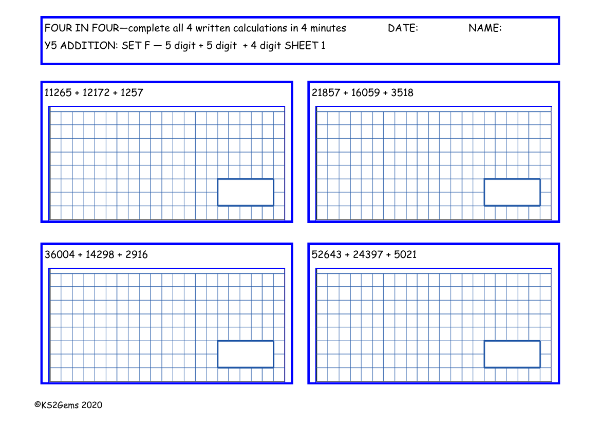 Four in Four Addition Set F - 5d + 5d + 4d