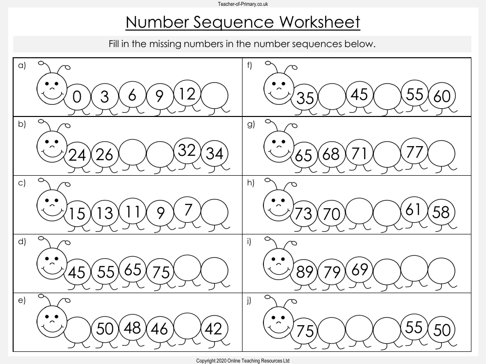 Number Sequences - Worksheet