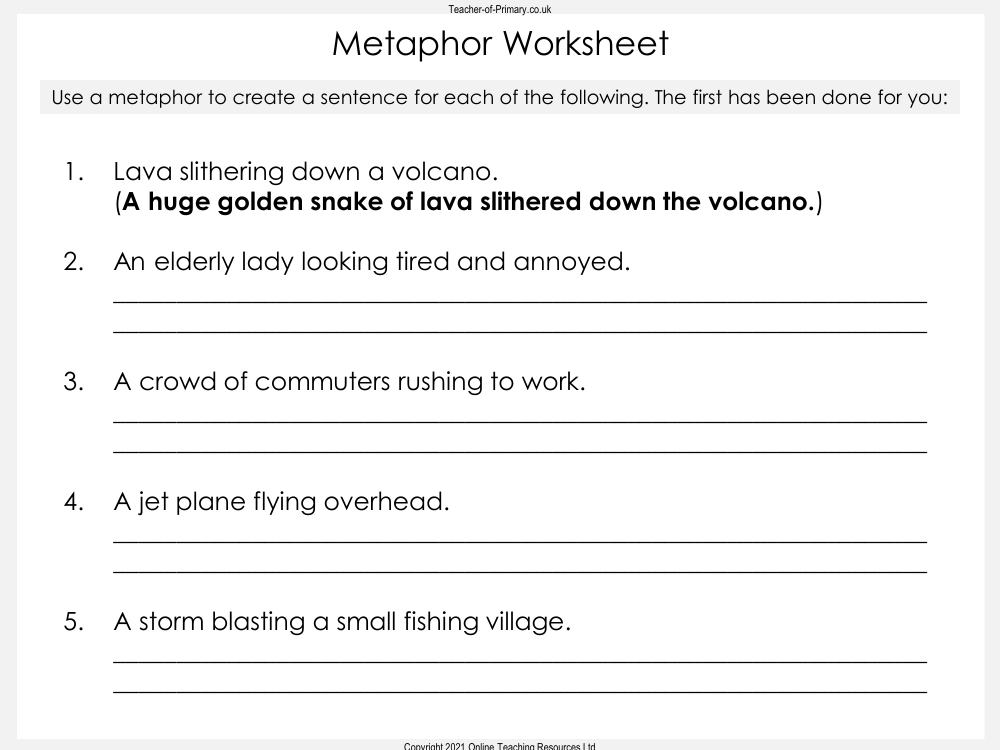 The Lady of Shalott - Lesson 7 - Metaphor Worksheet