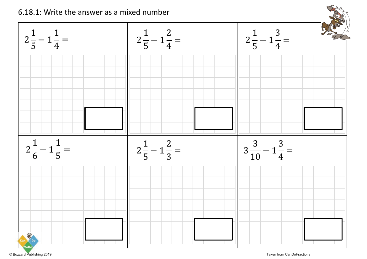 Subtract mixed from mixed numbers different denominator (across whole)