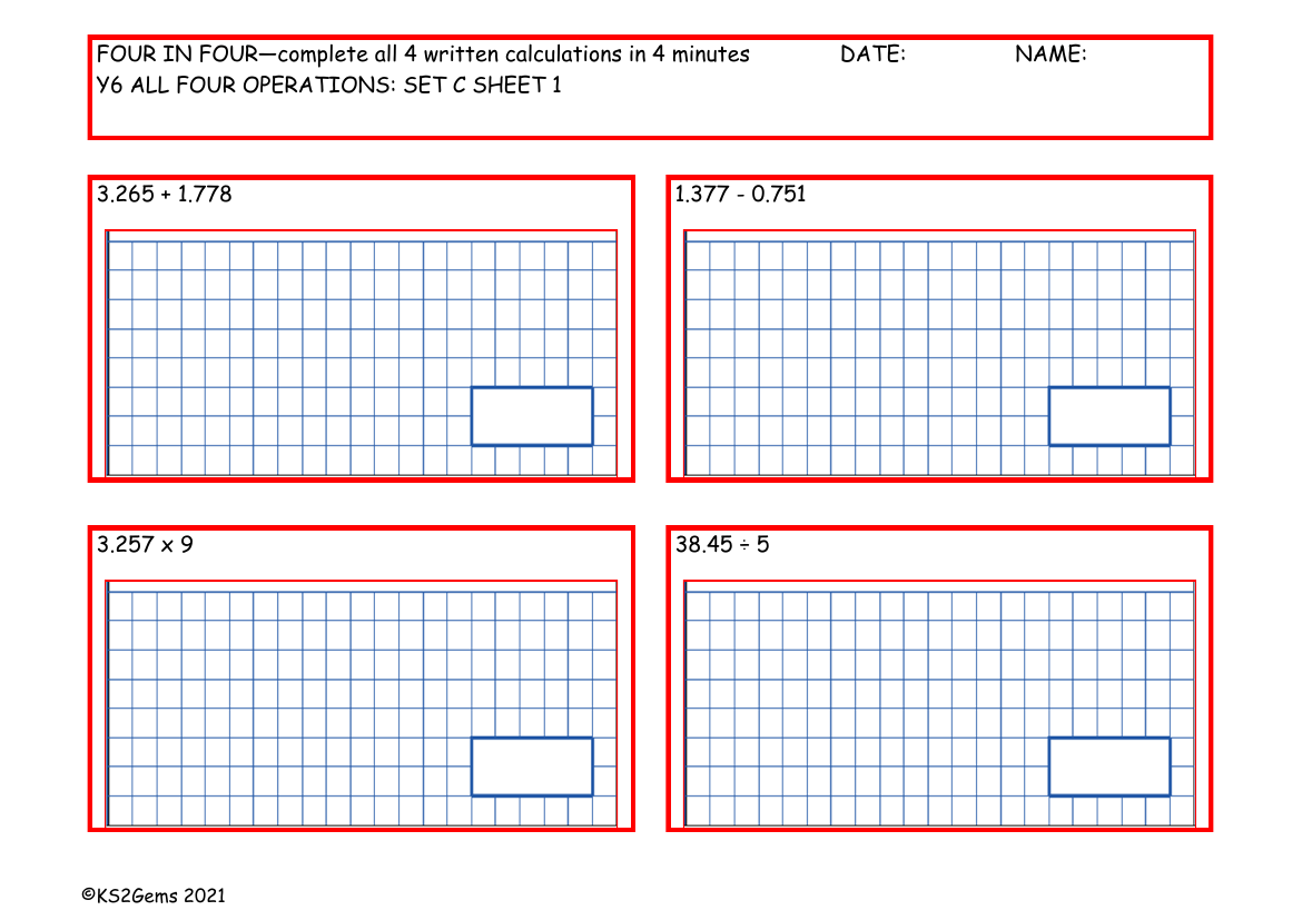 Four in Four - All Four Operations Set C