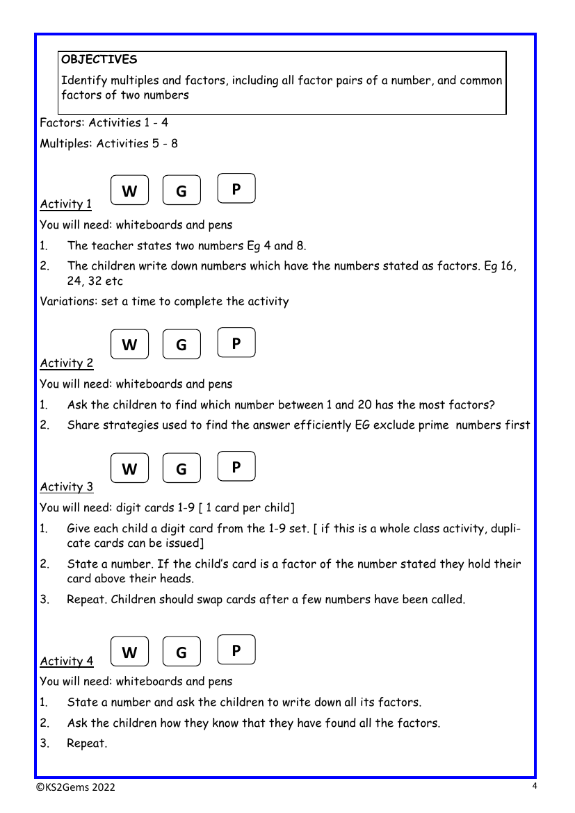 Factors and multiples worksheet