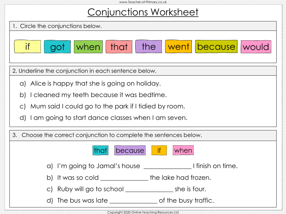 Subordinating Conjunctions English Year 2