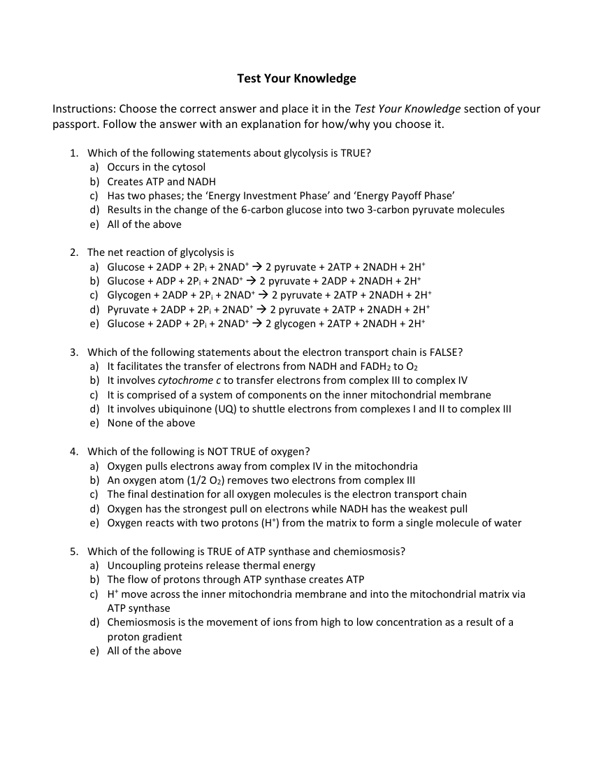 Cellular Respiration - Test your Knowledge