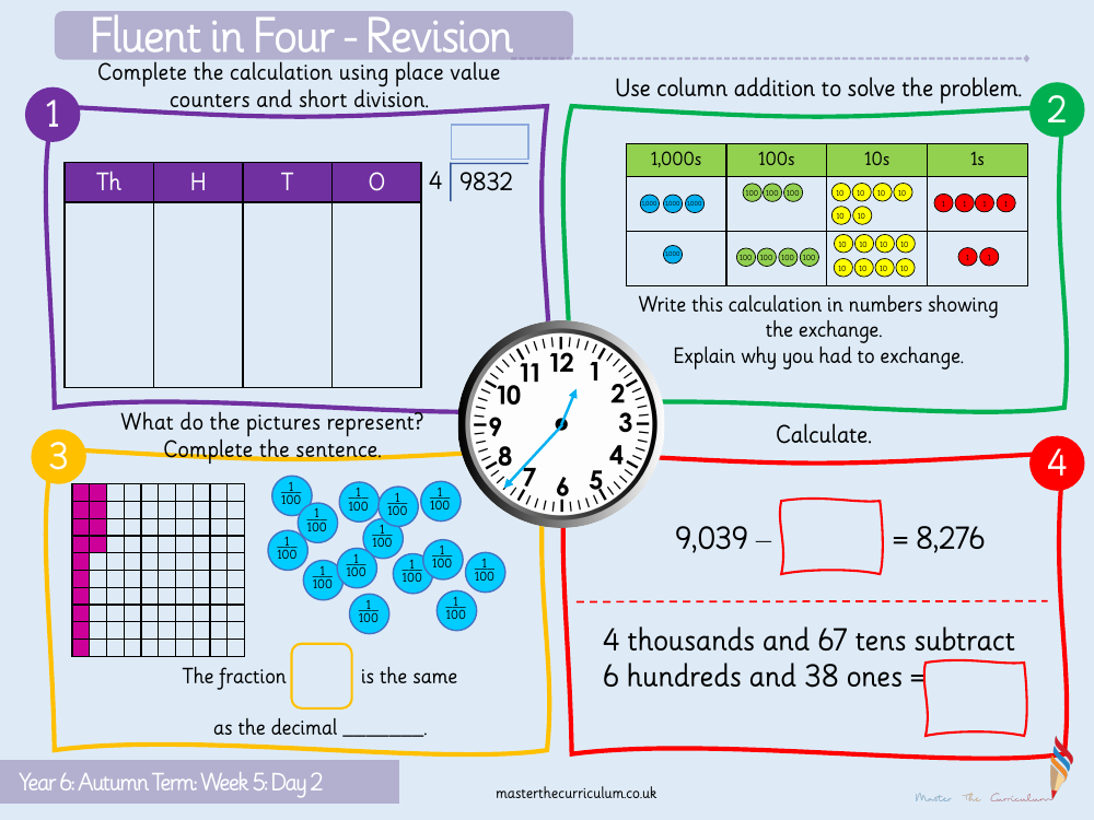 Addition, Subtraction, Multiplication and Division - Division with remainders (Place value counters) - Starter