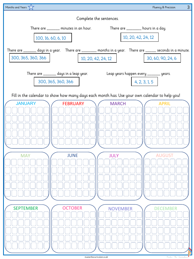 Time - Months and years - Worksheet