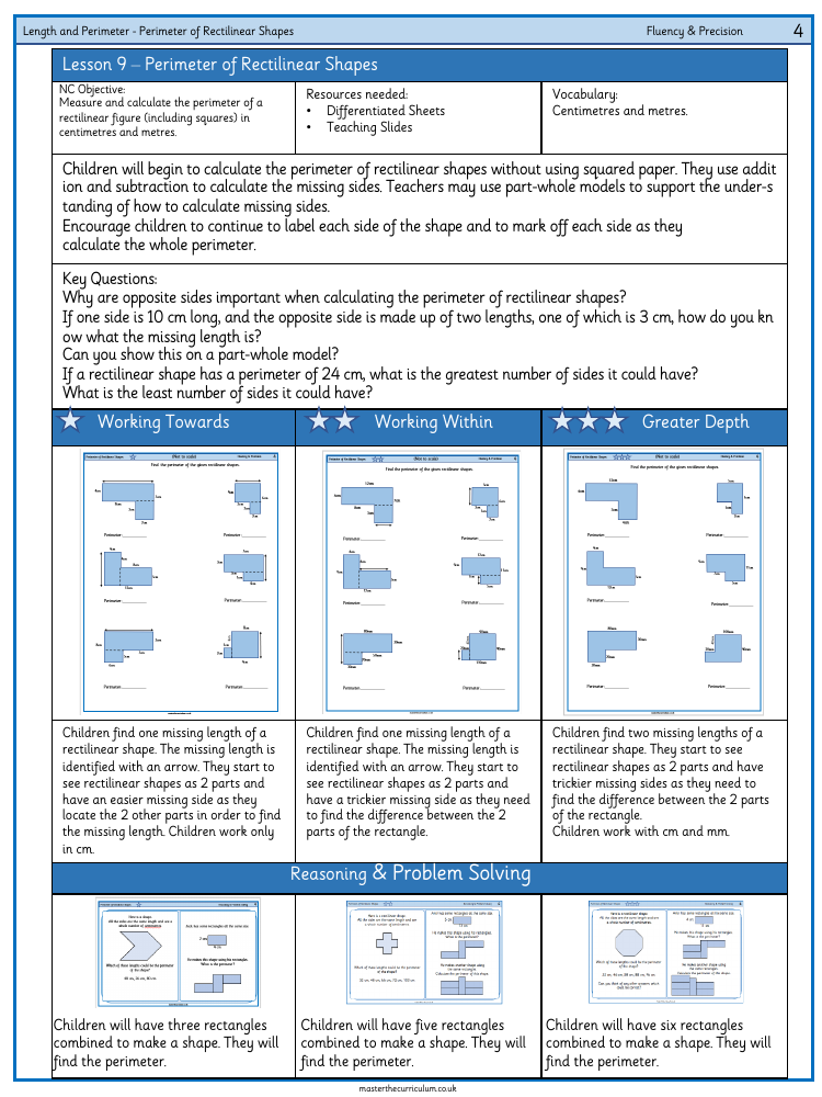 Measurement Length and Perimeter - Perimeter of Rectilinear Shapes - Worksheet