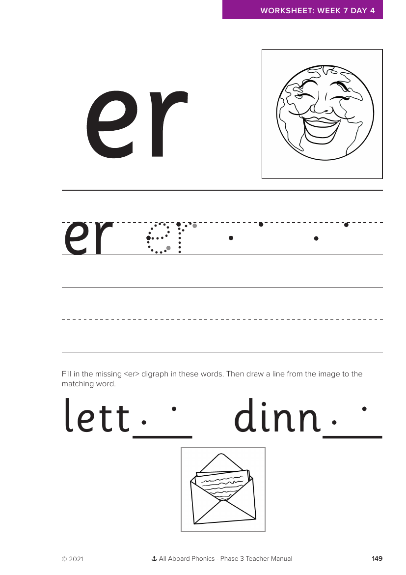 Week 7, lesson 4 Letter formation - "er" - Phonics Phase 3,  - Worksheet