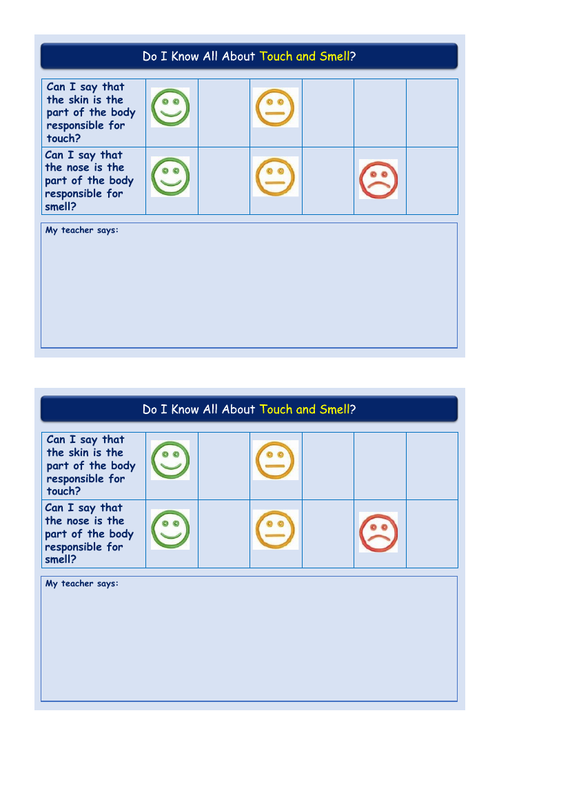 Touch and Smell - Self Assessment