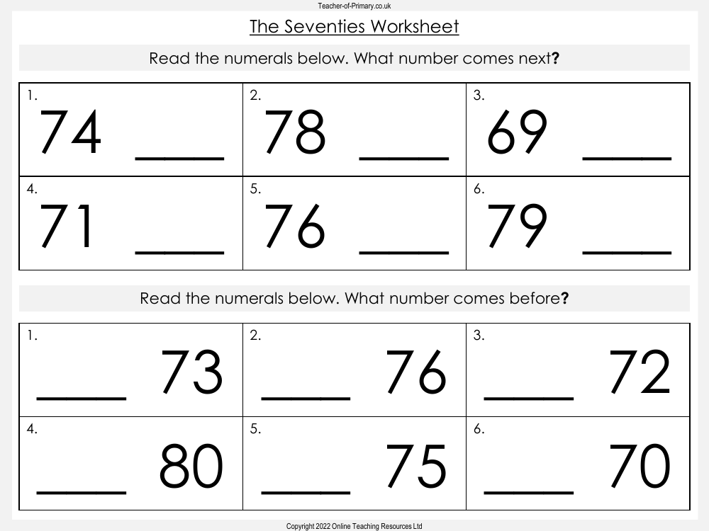 The Seventies - Worksheet