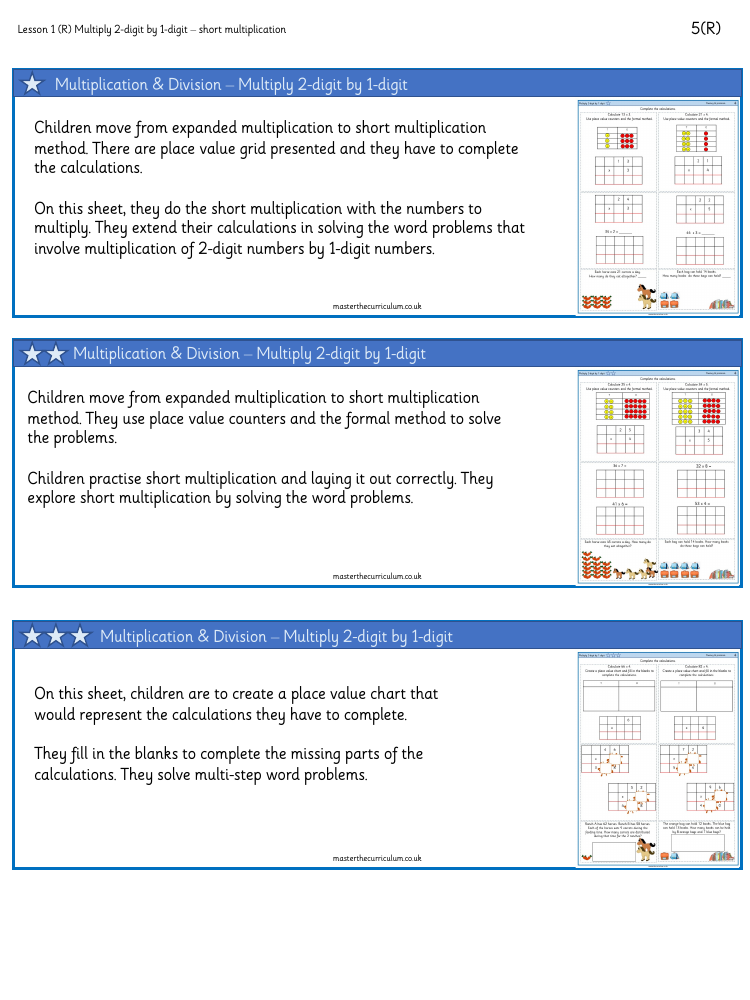 Multiplication and Division (2) - Multiply 2-digits by 1-digit - Worksheet