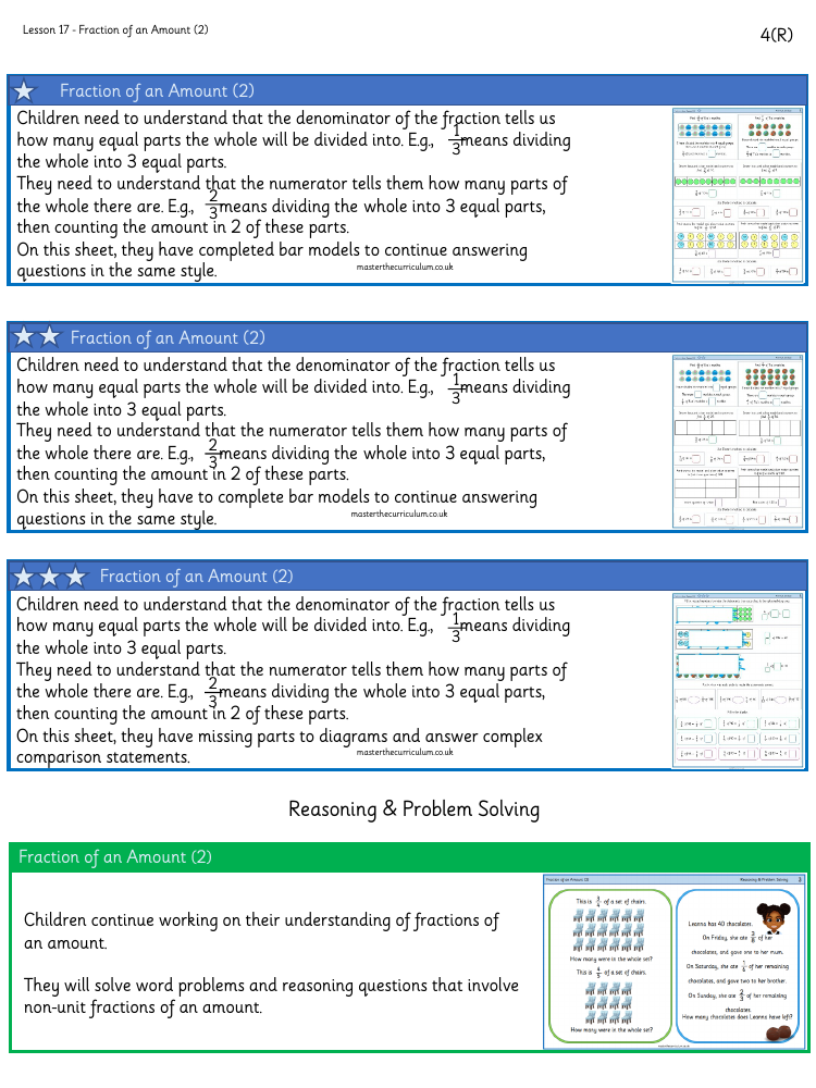 Fractions - Fractions of an amount (2) - Worksheet