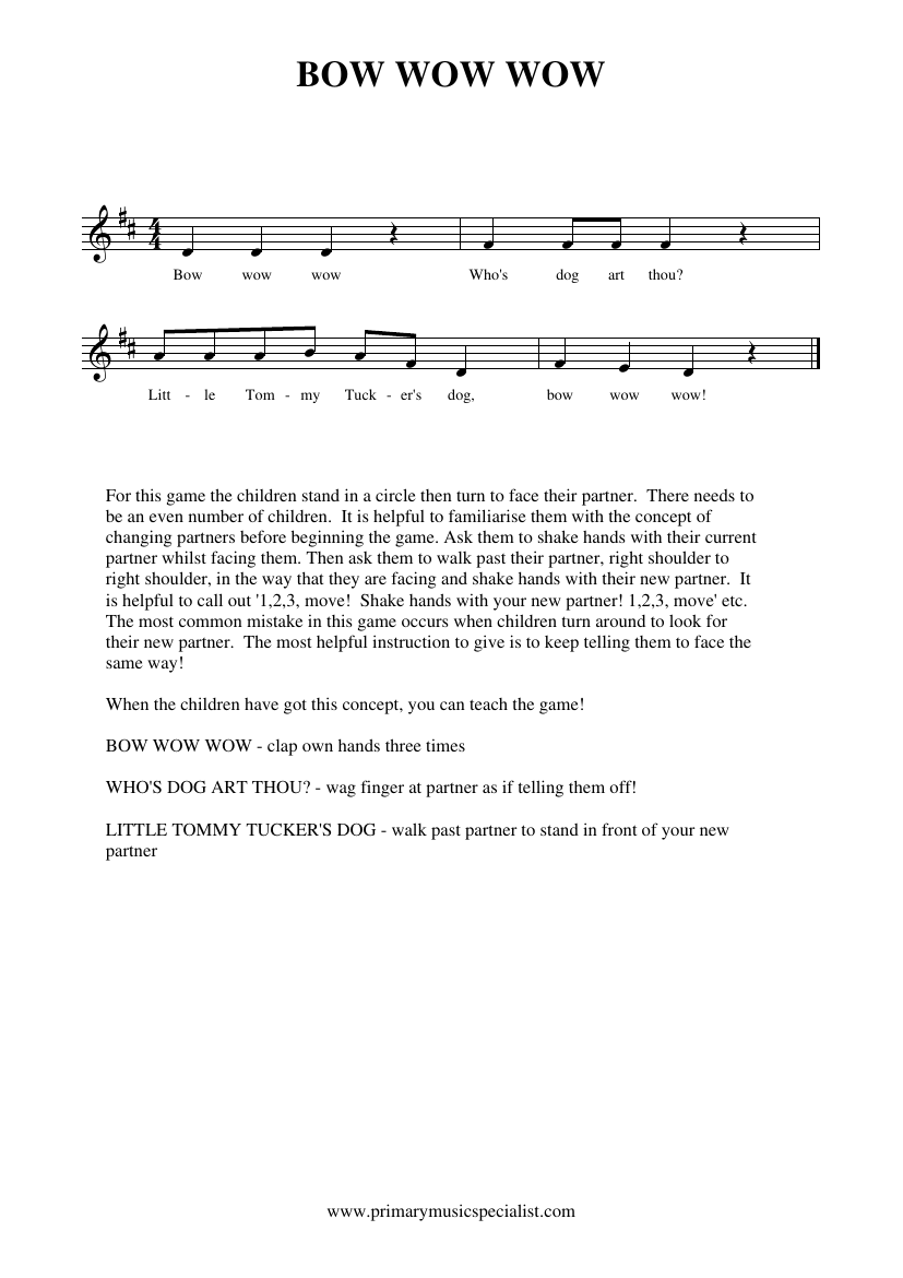 Rhythm and Pulse Year 2 Notations - Bow wow wow