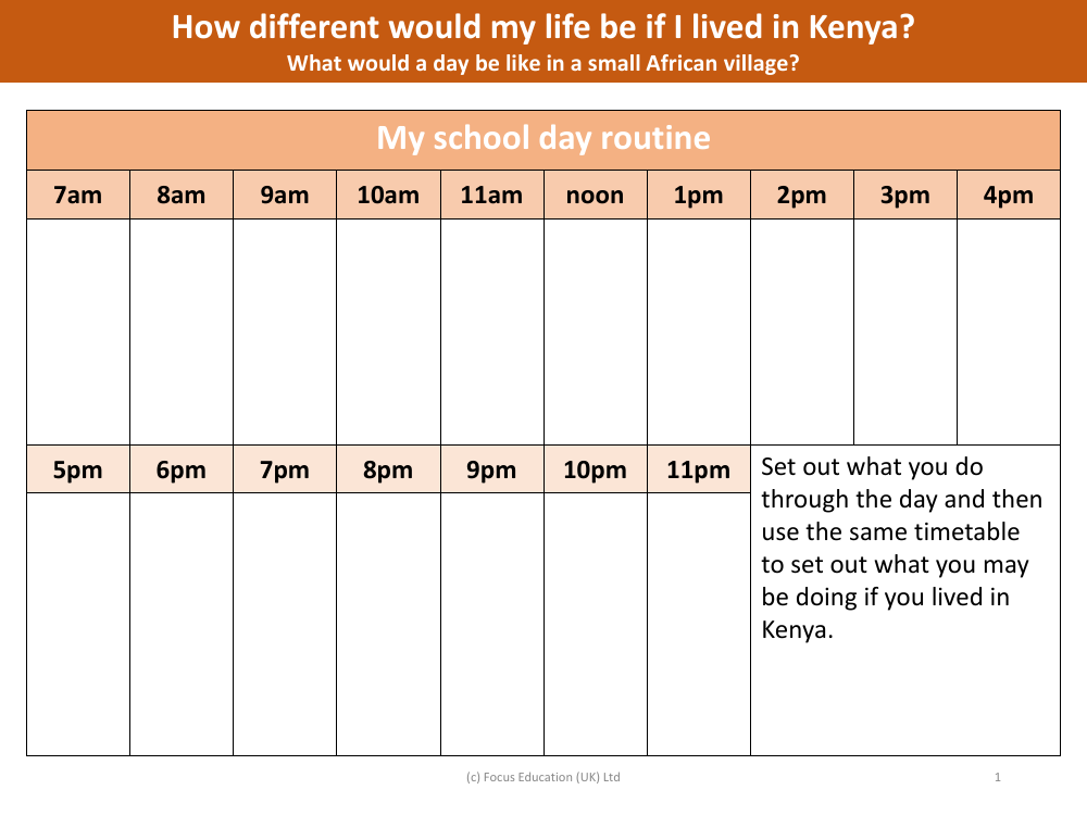 My school day routine - Timetable