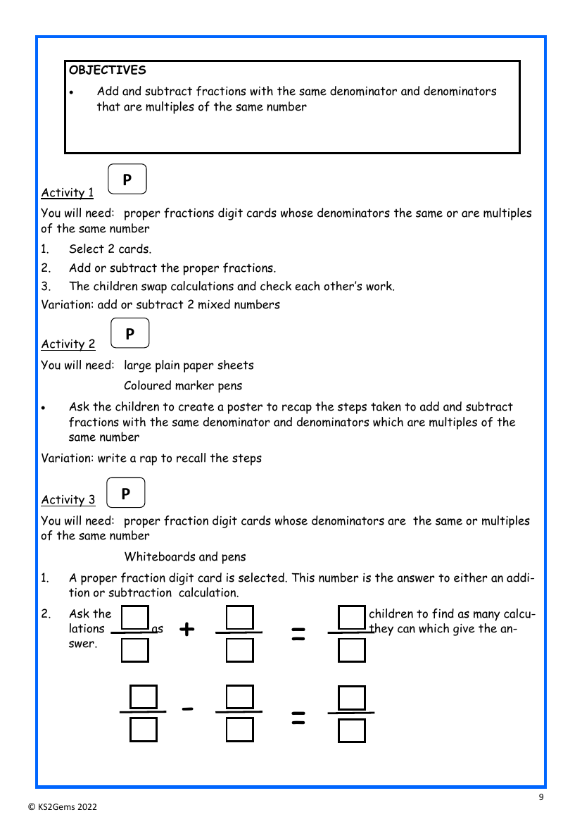 Adding and subtracting fractions worksheet