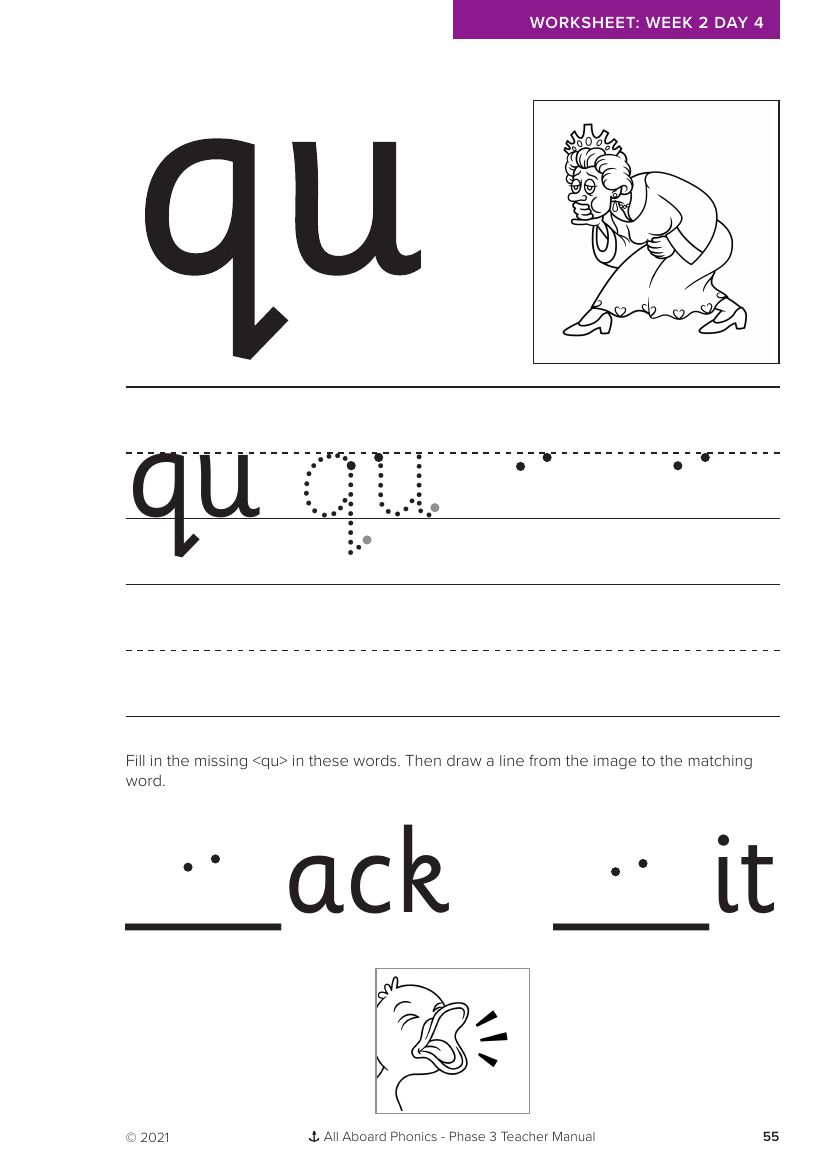 Week 2, lesson 4 Letter formation - "qu" - Phonics Phase 3  - Worksheet