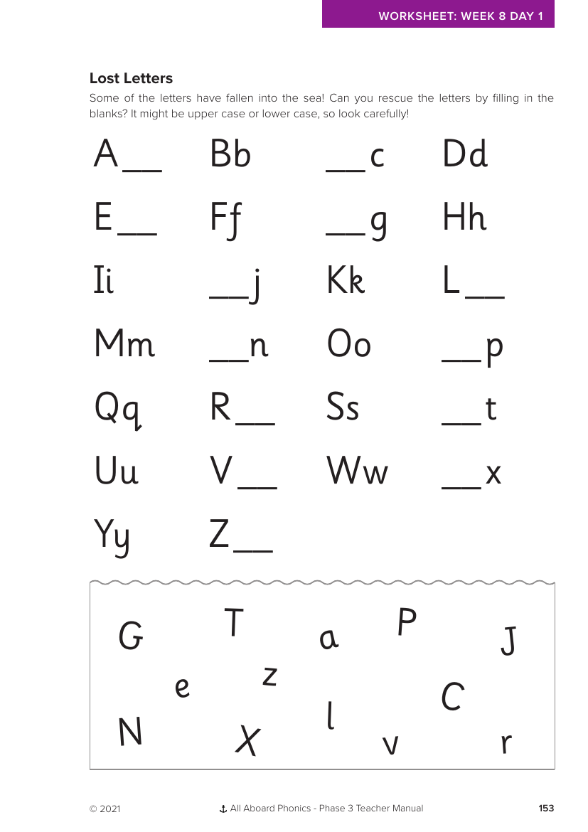 Week 8, lesson 1 Lost letters letter formation activity - Phonics Phase 3,  - Worksheet