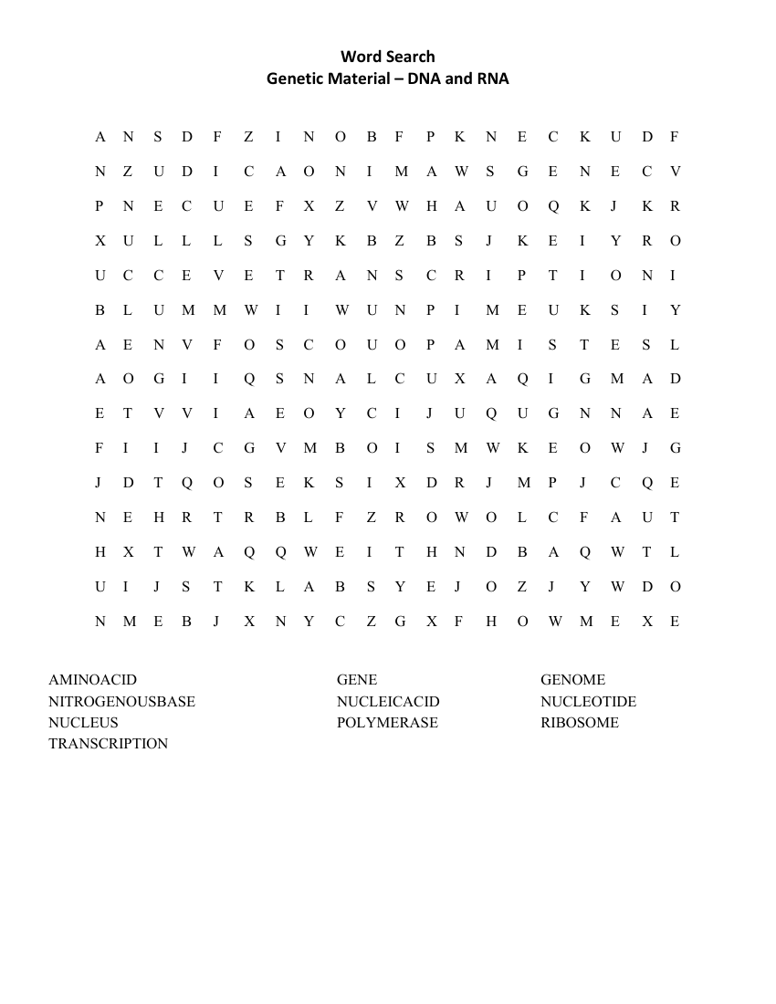 Genetic Material - Word Search