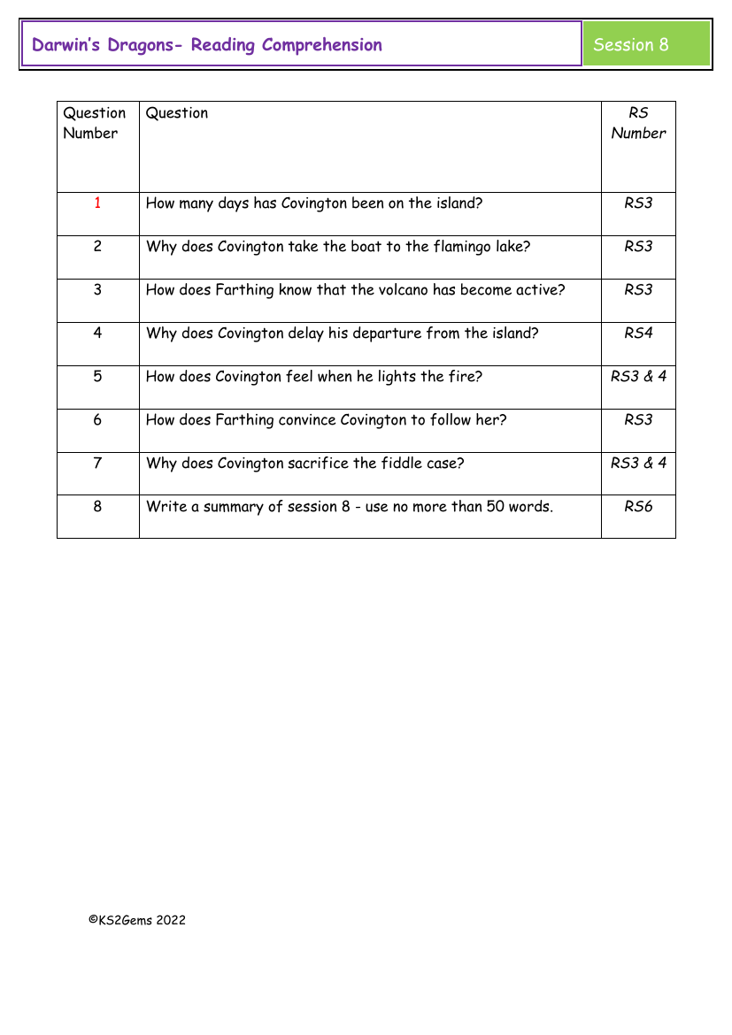 Darwin's Dragons - Session 8 - Reading Comprehension