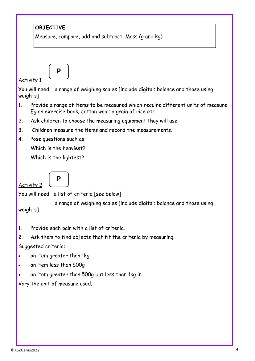 Mass worksheet