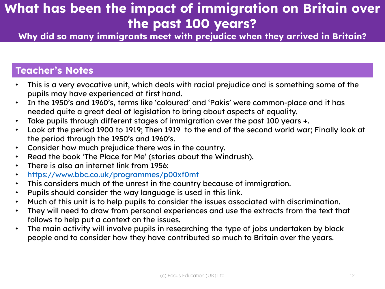 Why did so many immigrants meet with prejudice when they arrived in Britain? - Teacher notes