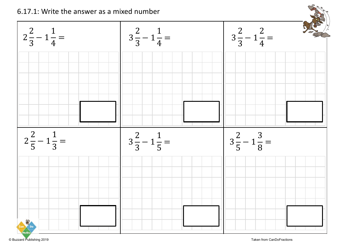 Subtract mixed from mixed numbers different denominators within whole