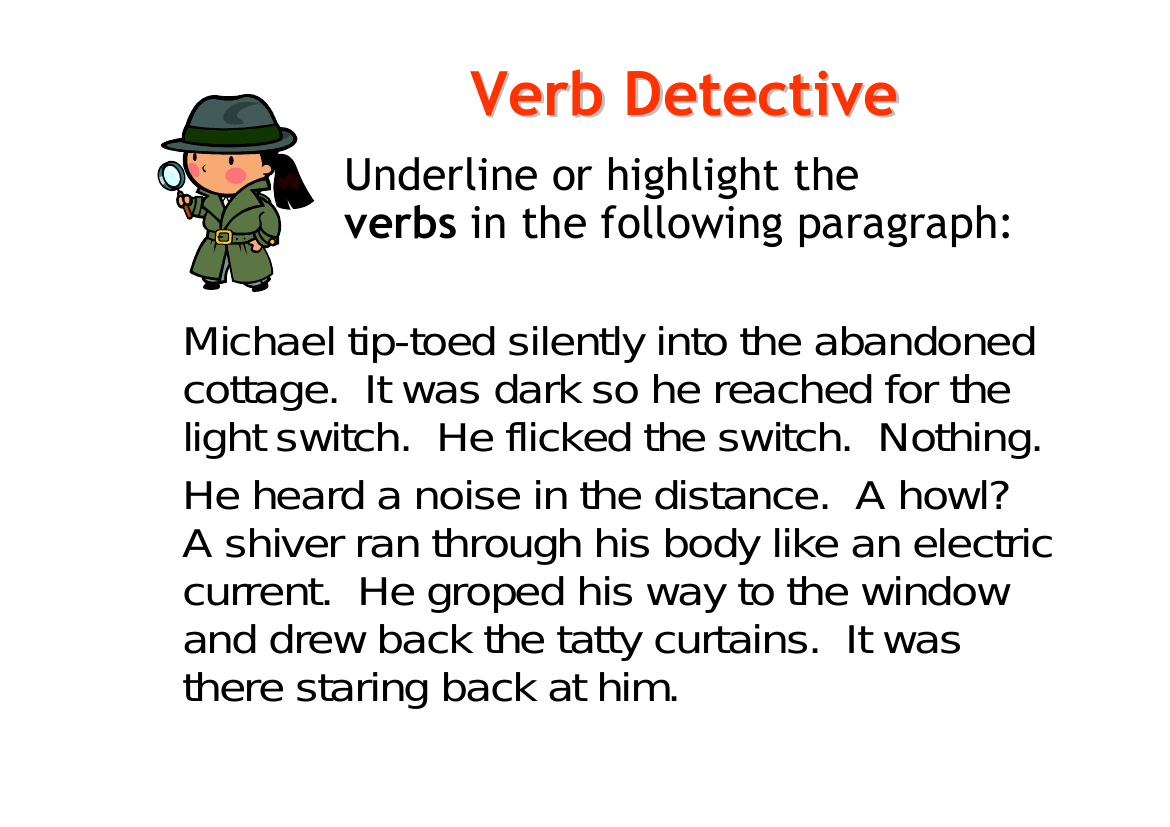 Descriptive Writing - Lesson 2 - Verb Detectives Worksheet