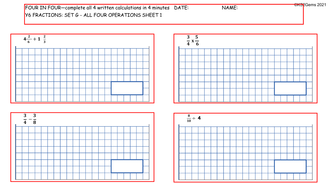 Four in Four - Fractions Set G All Four Operations