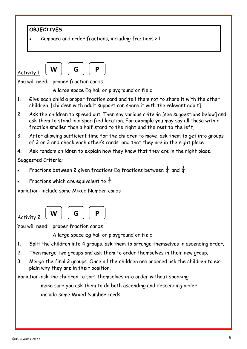 Ordering fractions worksheet