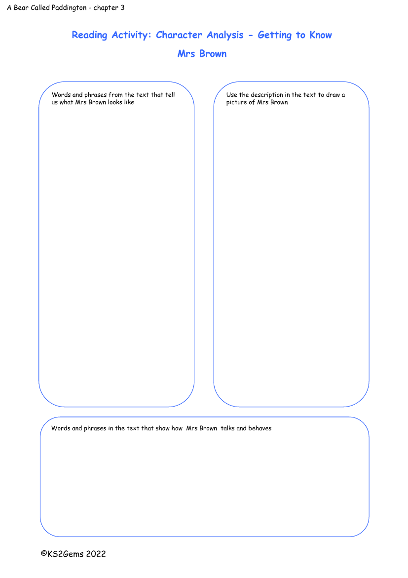 A Bear Called Paddington - Chapter 3 - Character Analysis Mrs Brown and Judy