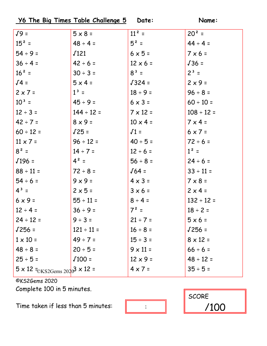 The Big Times Table Challenge 5