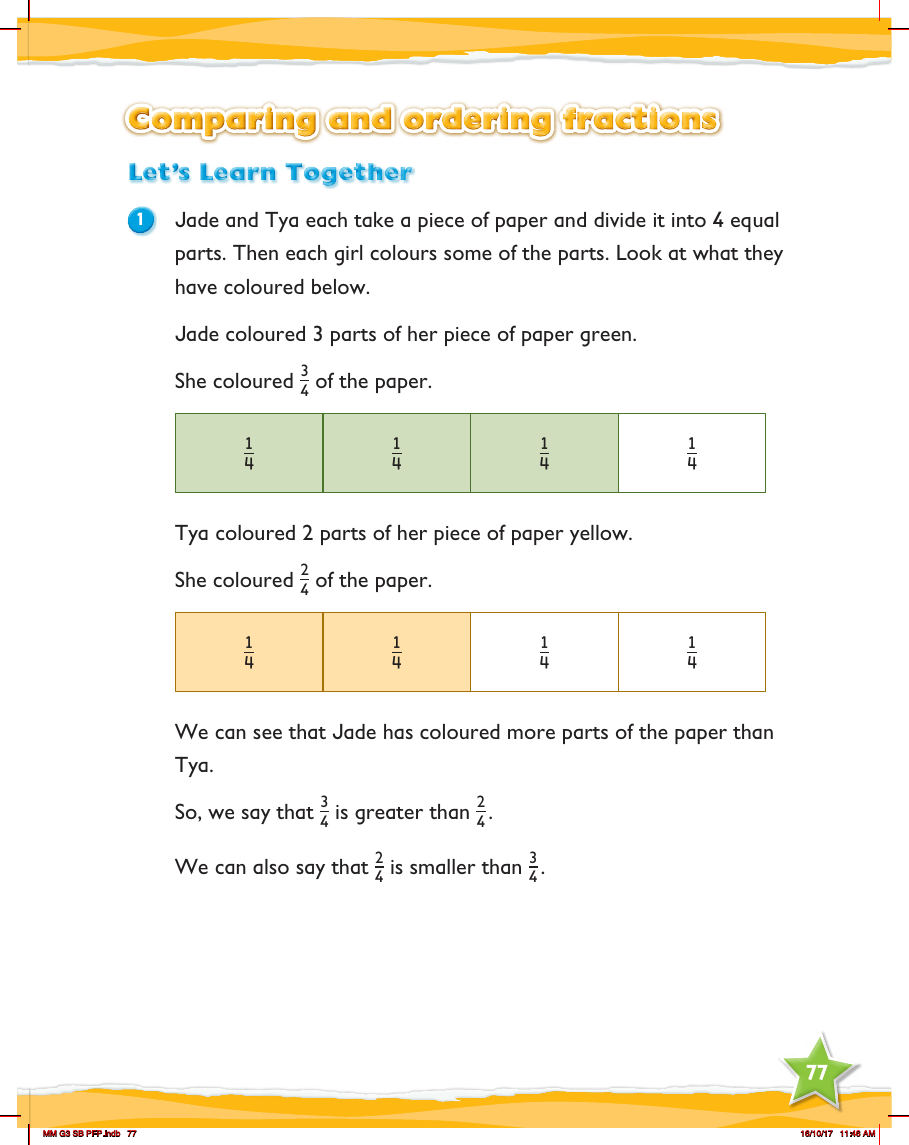 Max Maths, Year 3, Learn together, Comparing and ordering fractions (1)