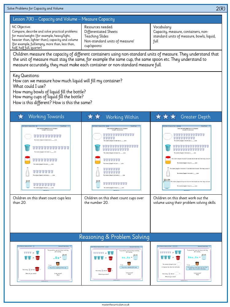 Mass, Capacity, Temperature - Measure capacity - Worksheet