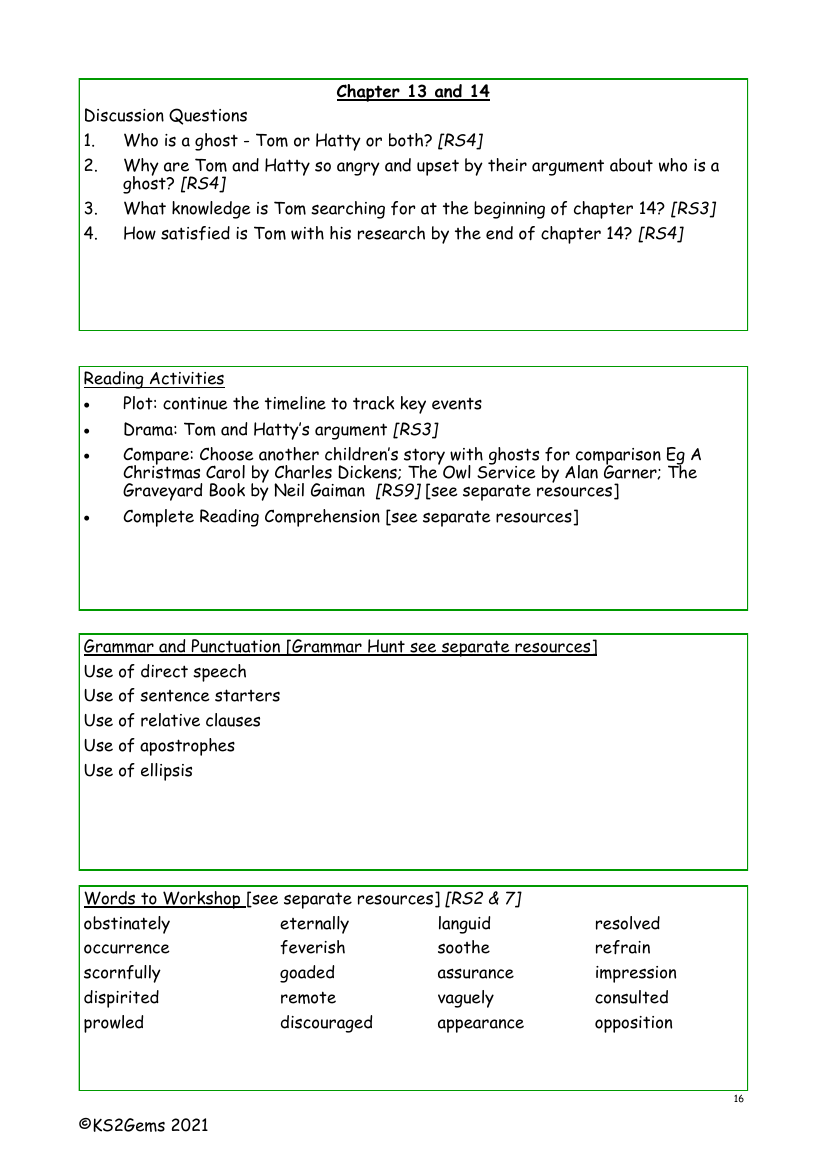 Tom's Midnight Garden - Chapter 13 & 14 - Worksheet