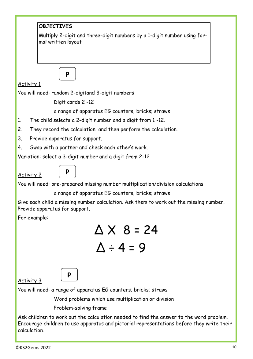 Multiplying 2-digit and 3-digit numbers with written methods worksheet