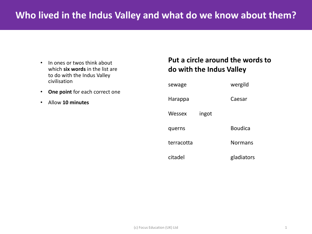 Put a circle around words to do with Indus Valley - Indus Valley - Year 4