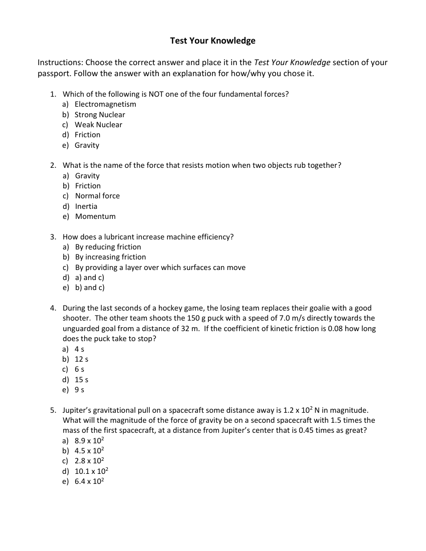 Forces - Test your Knowledge