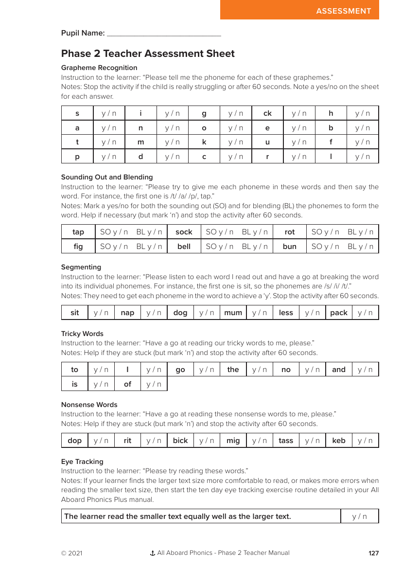 Phase 2 Assessment guidance - Phonics Phase 2 - Resource