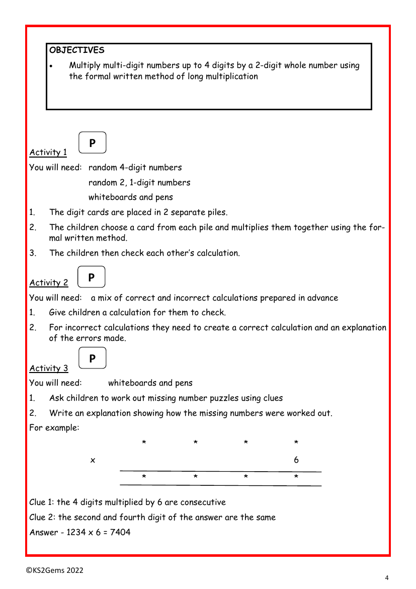 Long multiplication worksheet