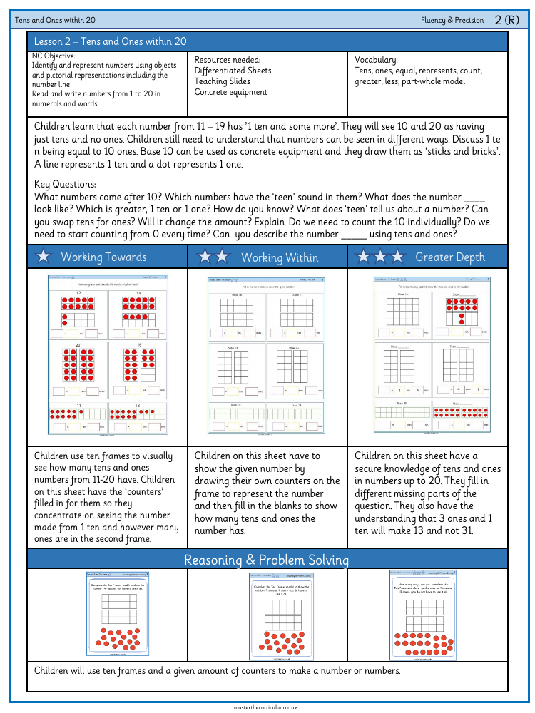 Place value - Tens and ones within 20 - Worksheet