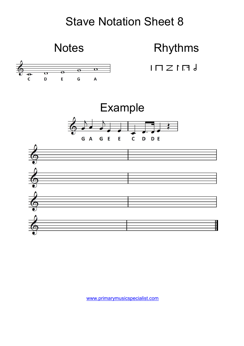 Pitch -  Stave Notation Sheet Note Names 8