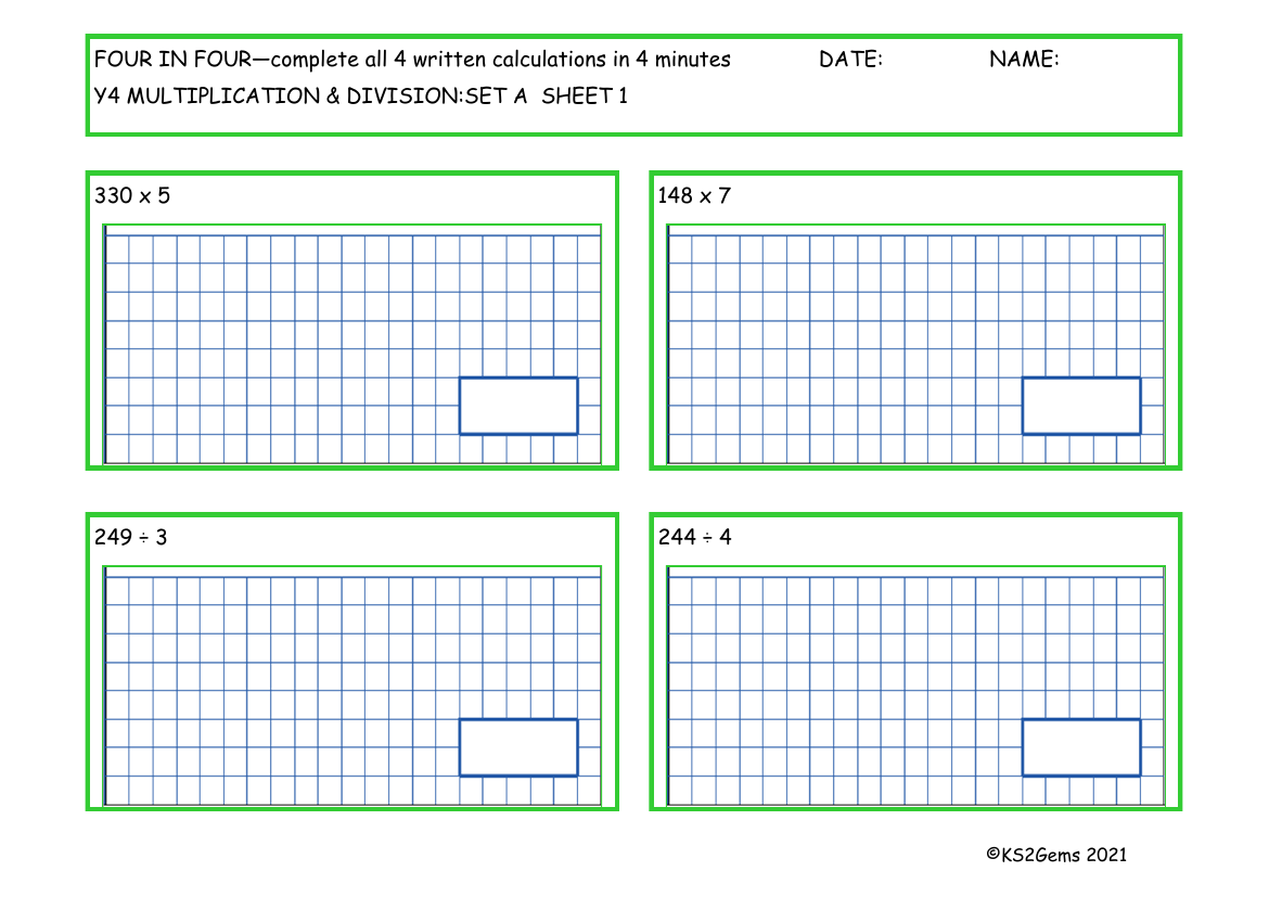 Four in Four -  Multiplicatrion and Division Set A