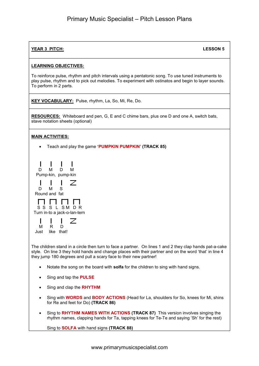 Pitch Lesson Plan - Year 3 Lesson 5