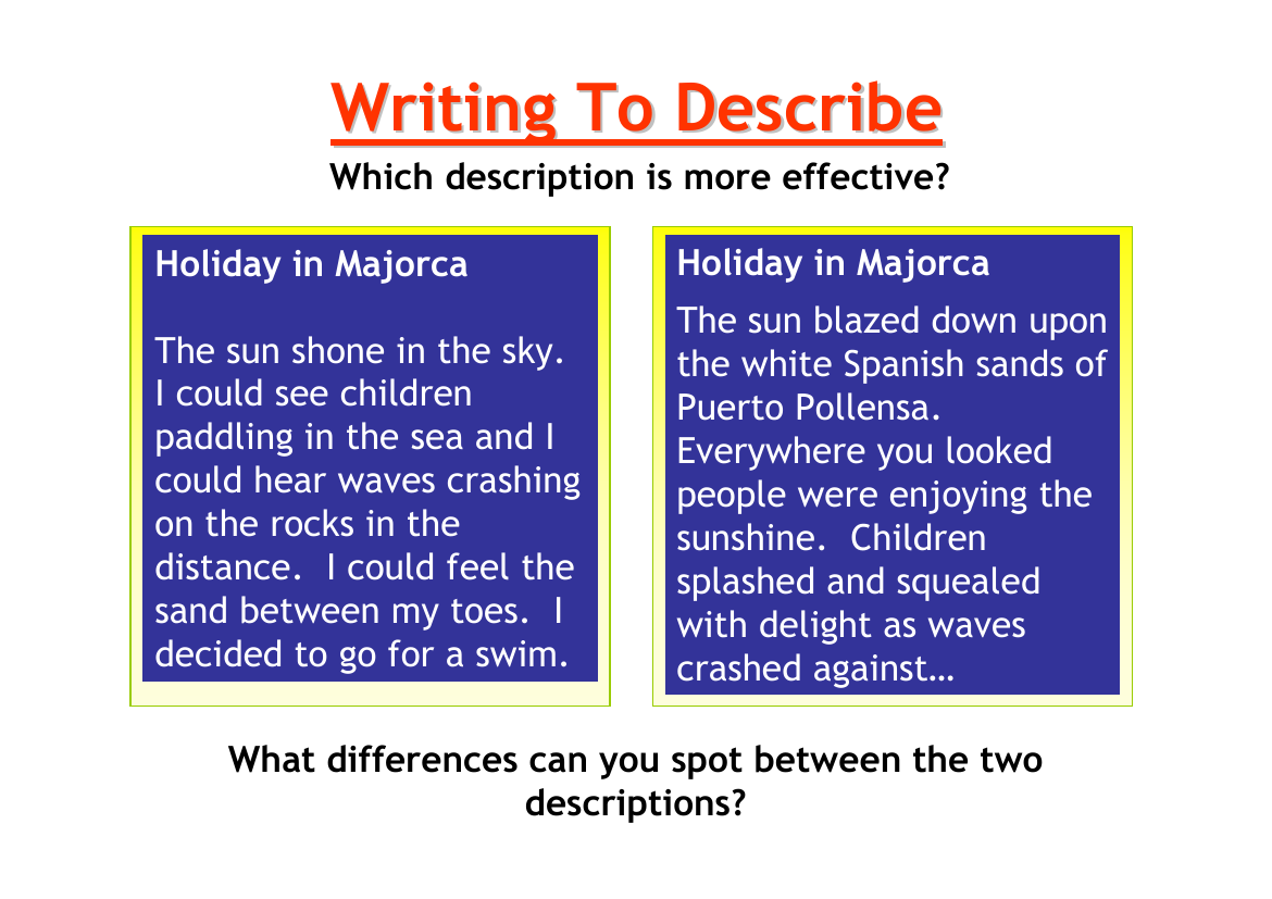 Descriptive Writing Lesson 5 Writing To Describe Worksheet 