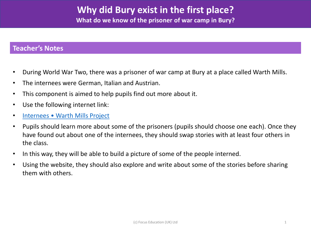What do we know of the prisoner of war camp in Bury? - Teacher's Notes