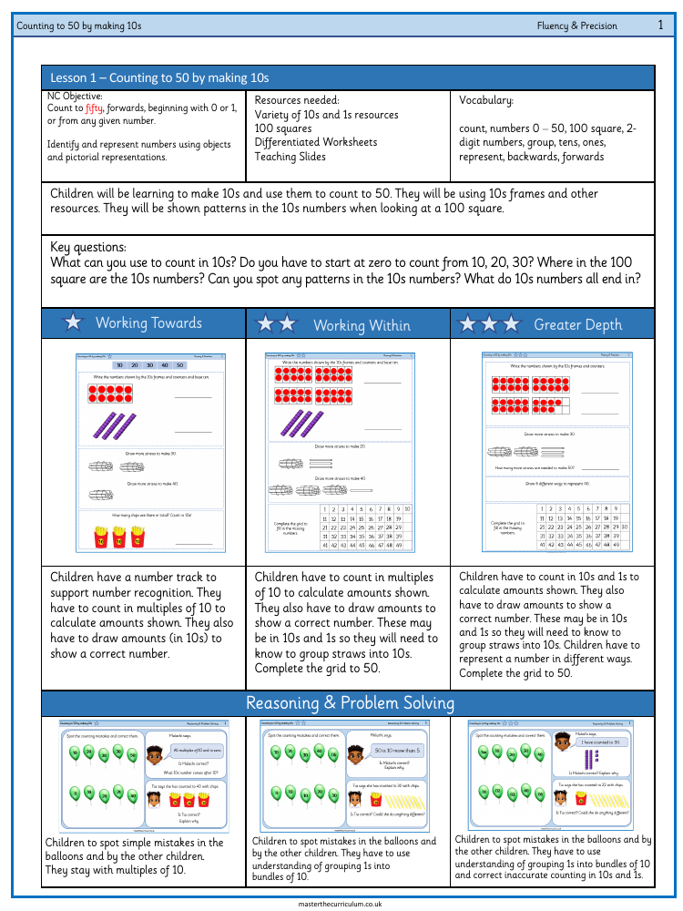 Place Value within 50 - Counting to 50 by making 10s - Worksheet